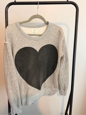 Madewell Gray Crewneck Sweater with Black Heart Graphic